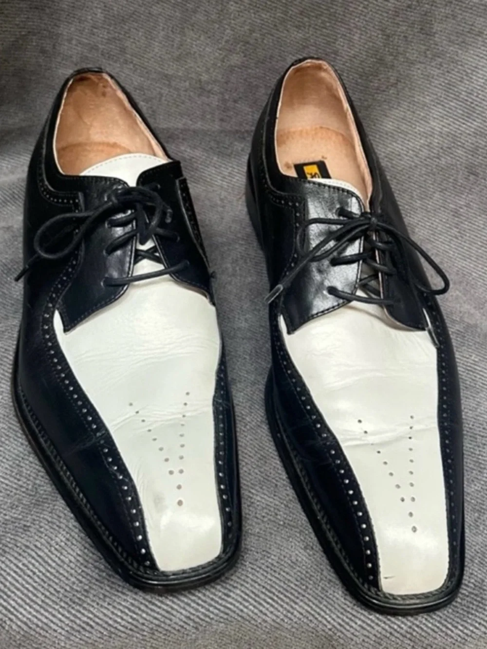 Pointed toe Black white dress shoes leather Stacy Adams men’s 9.5